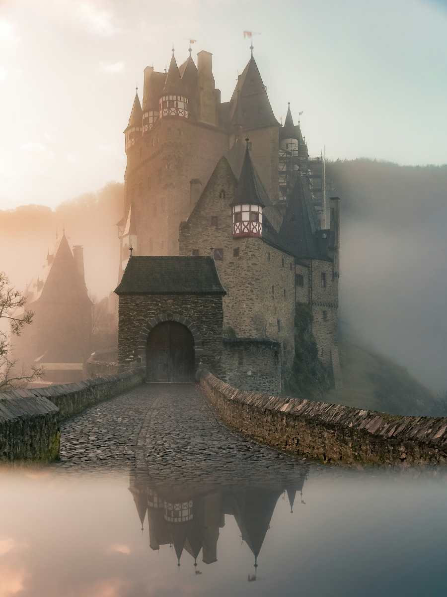 a castle in the mist