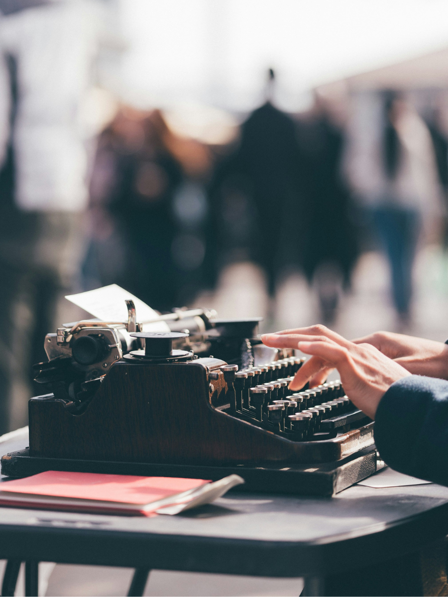 writing on a typewriter